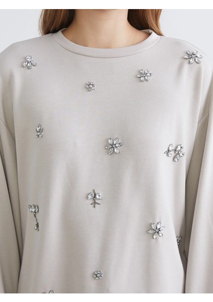 Lcwaıkıkı Basic Gri Bisiklet Yaka Oversize Taşlı Bluz modelleri