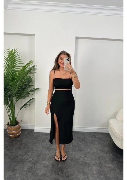 Kadın Ottoman Kumaş Likralı Midi Boy Kalem Etek Siyah fiyatları