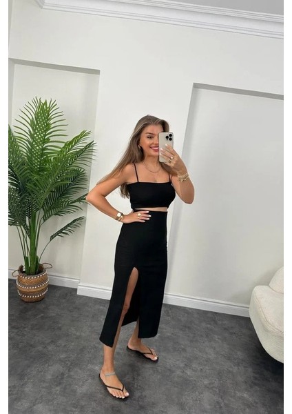 Kadın Ottoman Kumaş Likralı Midi Boy Kalem Etek Siyah modelleri