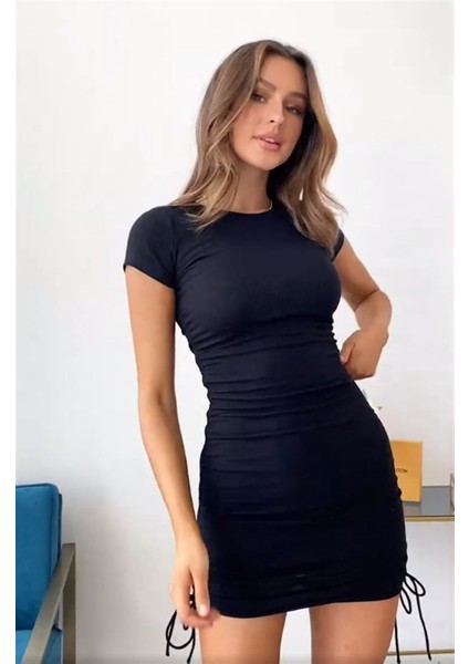 Yandan Büzgülü Mini Elbise