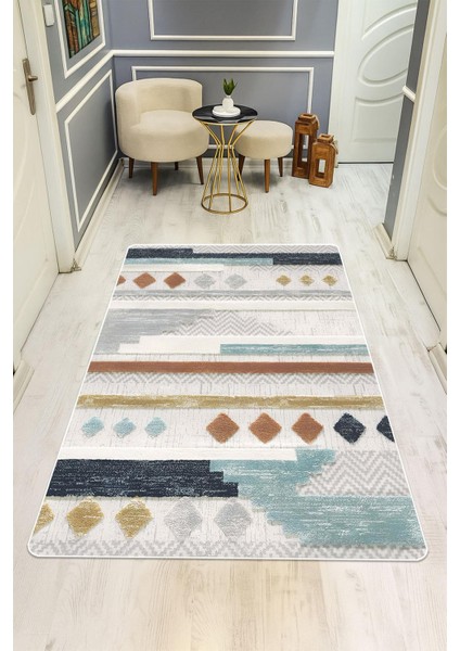 Modern Desenli Dijital Baskı Kaymaz Taban Halı H1114