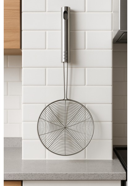 Paslanmaz Çelik Patates Kabak Sebze Kızartma Kevgiri, Metal Saplı Kevgir 16CM Çapında,kepçe