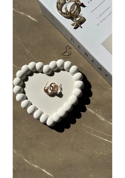 Baloncuklu Kalp Şeklinde Taş Tozu Dekoratif Takı Tabağı