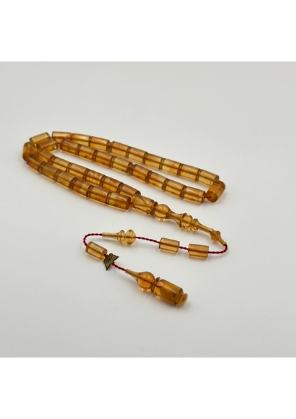 Emine Reşvani Usta Işçilikli Şeffaf Sarı Hareli Sıkma Kehribar Tespih fiyatları