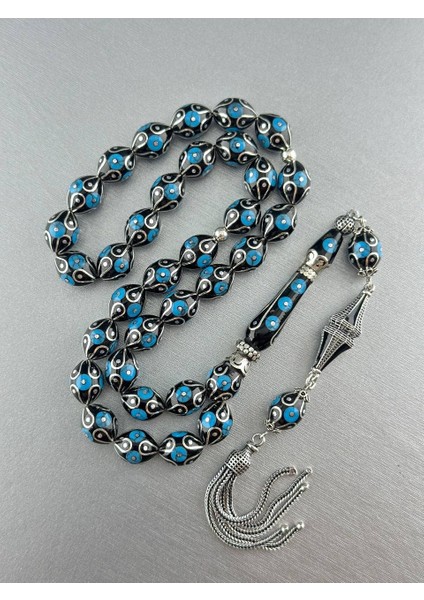 Erzurum Has Oltu Taşı Firuze Işlemeli Tesbih