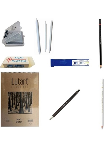 Kömür ve Eskiz Seti +Lutart Defter+Art Tone Dağıtıcı+Hamur Silgi +Portmin Kalem