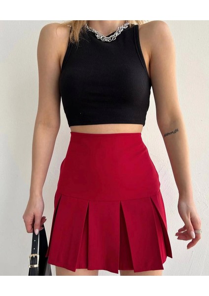 Altı Geniş Pileli Etek Bordo S24729