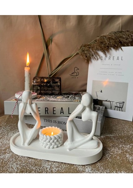 Soyut Düşünür Insan Figürü ve Örgü Desenli Mumluk Set 2’li modelleri