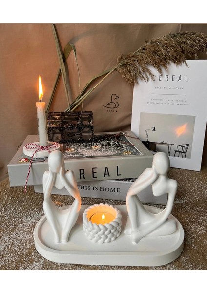 Soyut Düşünür Insan Figürü ve Örgü Desenli Mumluk Set 2’li fırsatları