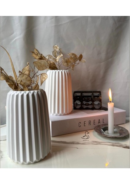 Çizgili Form Taş Tozu Dekoratif Vazo fiyatları