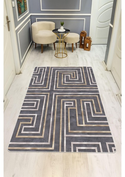 Modern Desenli Dijital Baskı Kaymaz Taban Halı H1030