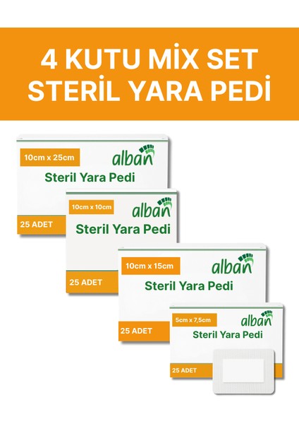 Steril Yara Pedi, 4 Kutu Kombo Paket,non-Woven Pansuman Yara Örtüsü, Steril Tekli Paketlerde 100 Adet