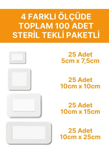 Steril Yara Pedi, 4 Kutu Kombo Paket,non-Woven Pansuman Yara Örtüsü, Steril Tekli Paketlerde 100 Adet fiyatları