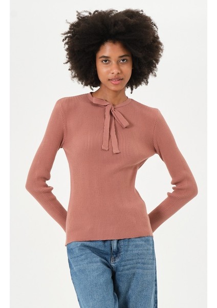 Kadın Triko Fiyonk Yaka Basic Body