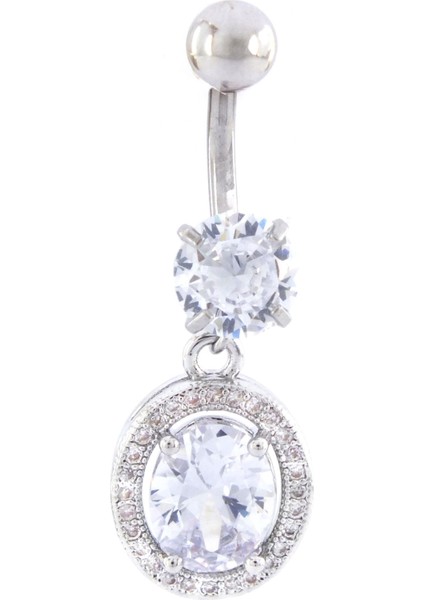 316L Çelik Yuvarlak Beyaz Zirkon Taşlı Piercing PRC-216