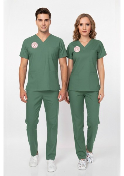 Unisex Ameliyat Yeşil Scrubs Üniforma Takım Frosty Spruce (Sağlık Bakanlığı Yeni Yönetmeliğe Uygun)