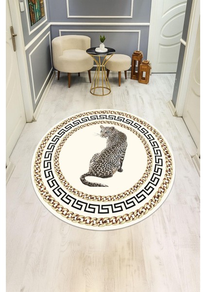 Leopar Modern Desenli Yuvarlak Dijital Baskı Kaymaz Tabanlı Halı H0335