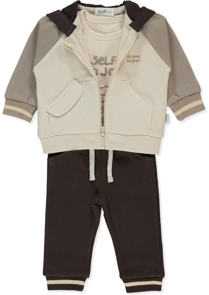 Üç Ip Kapşonlu Hırka 3lü Takım (Self Enjoy) Kahverengi