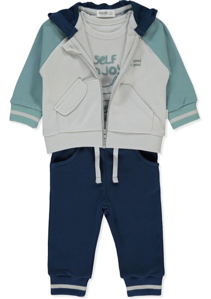 Üç Ip Kapşonlu Hırka 3lü Takım (Self Enjoy) Indigo