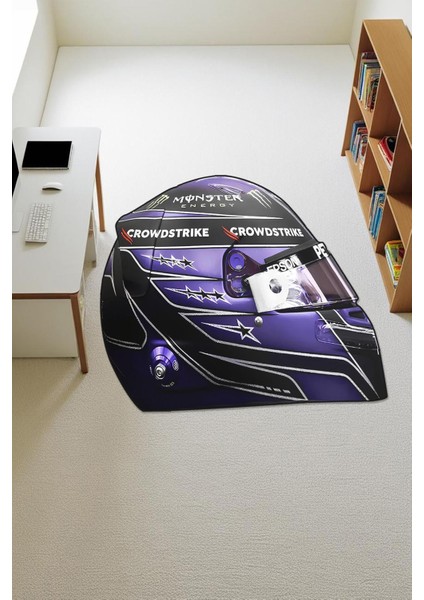 Motor Kaskı Deseni Lazer Kesim Dijital Baskı Kaymaz Taban Halı H1016