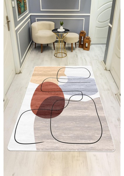 Modern Desenli Dijital Baskı Kaymaz Taban Halı H0294