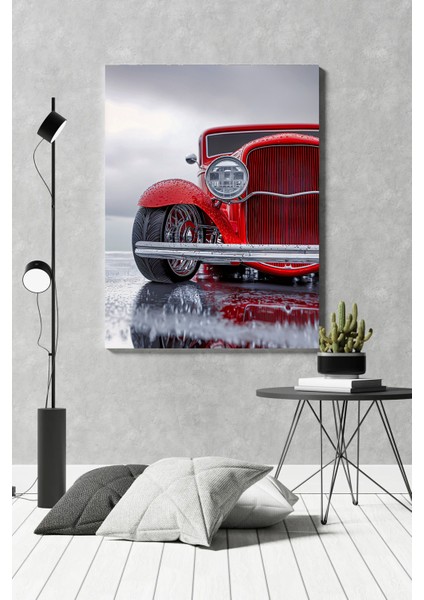 Kırmızı Araba Retro Kanvas Tablo