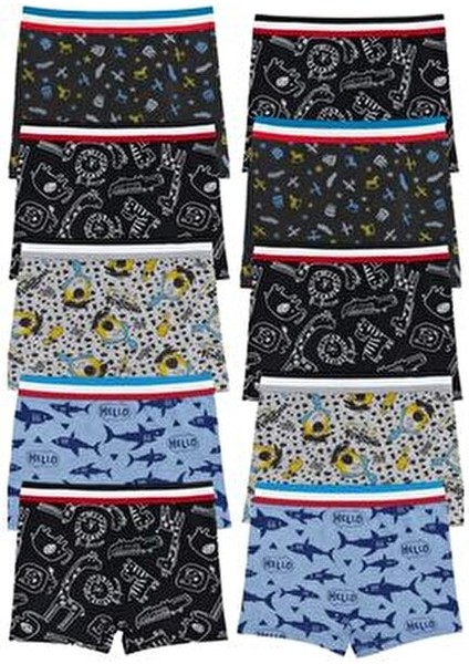 12'li Erkek Çocuk Boxer Renkli Desenli Set-Yumuşak Pamuklu Kumaş fiyatları