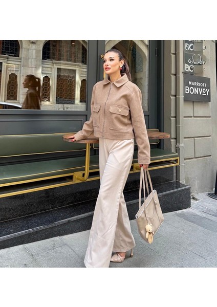 Zr Cepli Kısa Bomber Bej Kaşe Ceket modelleri