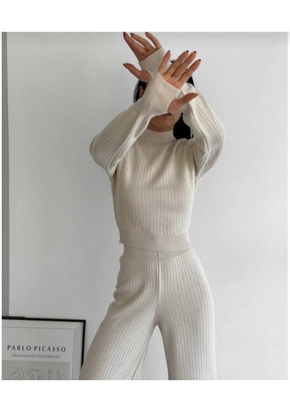 New Deux Kadın Parmak Geçirmeli Triko Takım modelleri