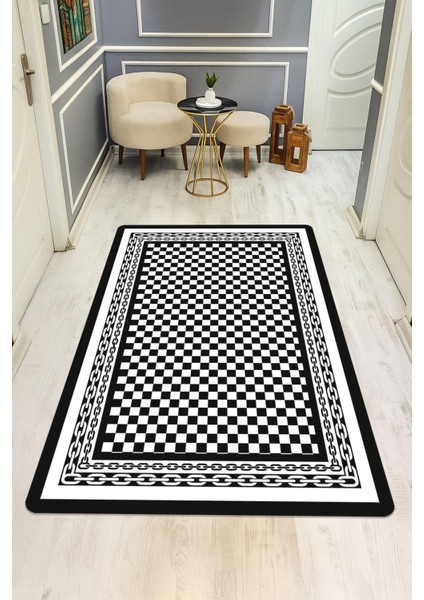 Modern Damalı Desen Dijital Baskı Kaymaz Taban Halı H0147