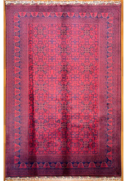 El Dokuma Afgan Halı Yıldız Desenli Bordo Renk 6 Metre Kare