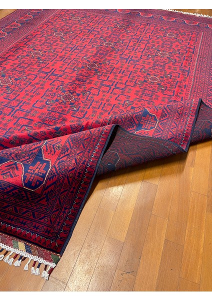 El Dokuma Afgan Halı Yıldız Desenli Bordo Renk 6 Metre Kare