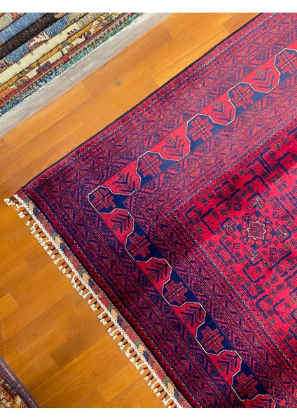 El Dokuma Afgan Halı Yıldız Desenli Bordo Renk 6 Metre Kare