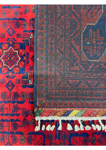 El Dokuma Afgan Halı Yıldız Desenli Bordo Renk 6 Metre Kare