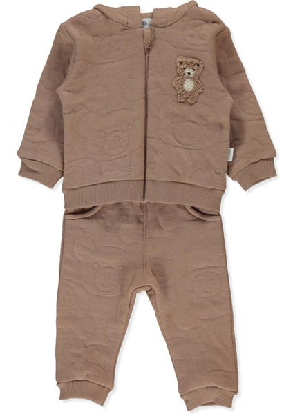 Jakarlı Kapitone Kapşonlu Hırka 2li Takım (Bearısh) Kahverengi