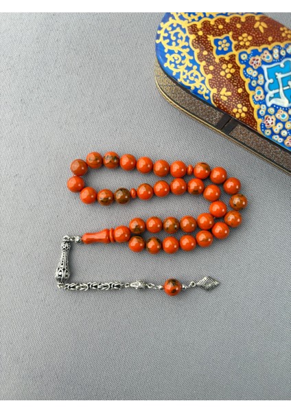 Bülbül Atölye Işçiliği Gümüş Püsküllü Alman Sıkma Kehribarı Tespih