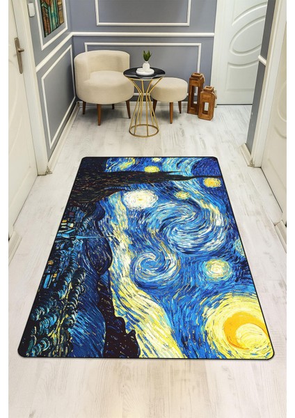 Yıldızlı Gece Dijital Baskı Kaymaz Taban Halı H0295