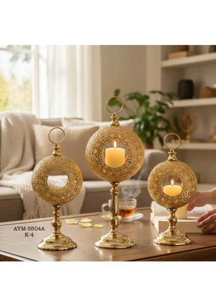 3’lü Gold Mumluk Dekoratif 42-36-30 cm