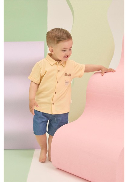 Tencel Şort 2li Takım (Colored Lınes) Sarı modelleri