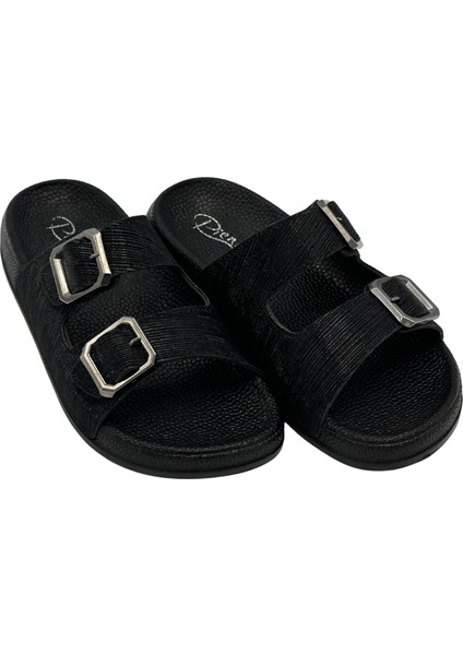 Kadın Ortopedik Taban Siyah Desen Rahat Günlük Kullanım ve Plaj Terliği