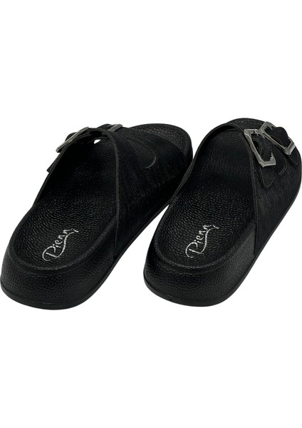 Kadın Ortopedik Taban Siyah Desen Rahat Günlük Kullanım ve Plaj Terliği