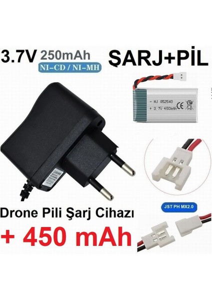 Drone Pili Şarj Cihazı + 450 Mah Pil Jst Ph Mx2.0 Fiş Güç Adaptörü 2 Yıl Garantili