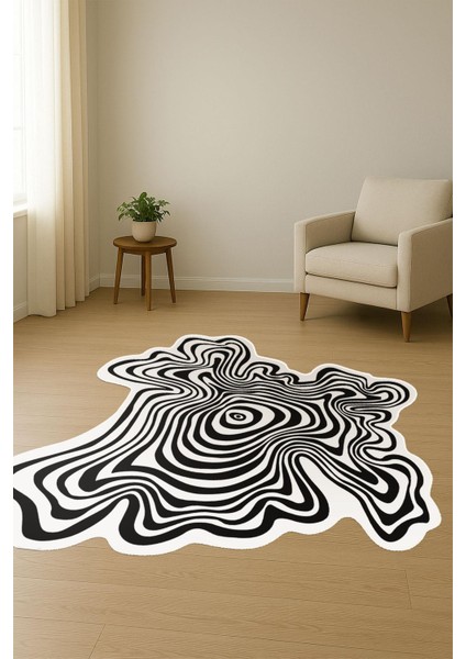 Siyah Beyaz Çizgili Desen Lazer Kesim Dijital Baskı Kaymaz Tabanlı Halı H0836 fiyatları