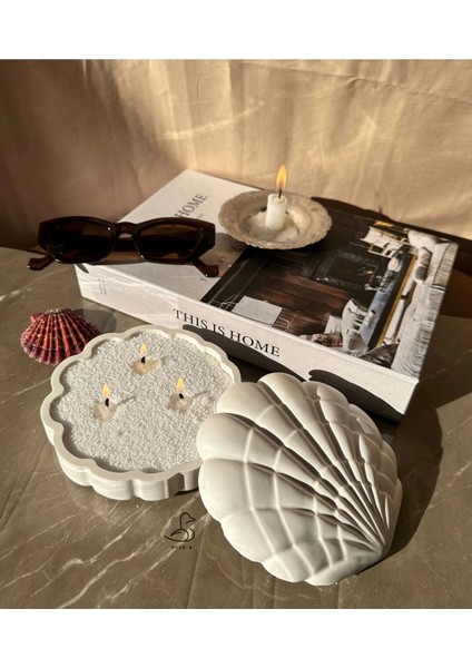 Istiridye Görünümlü Kapaklı Inci Toz Mumluk