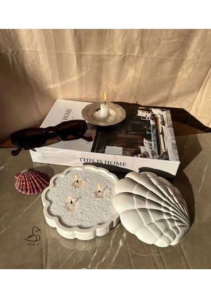 Istiridye Görünümlü Kapaklı Inci Toz Mumluk modelleri