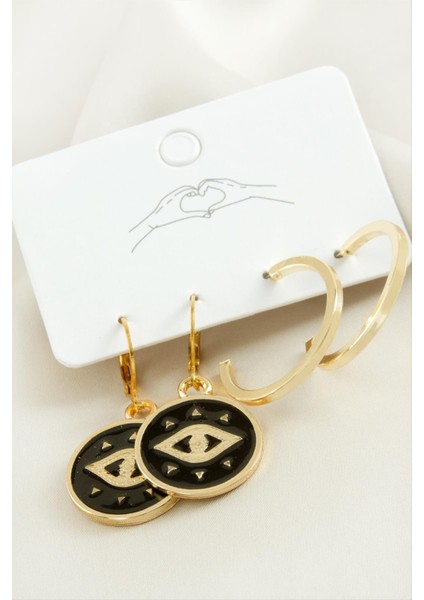 4 Adet Göz Mineli Halka Küpe