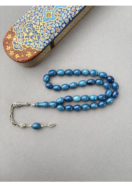 Bülbül Atölye Işçiliği Gümüş Püsküllü Alman Sıkma Kehribarı Tespih