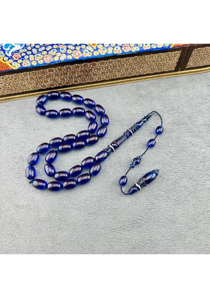 Usta Işçilikli Nakkaş Imame Mavi Alman Sıkma Kehribar Tespih