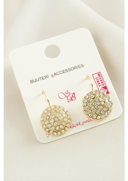 Yuvarlak Taşlı Klipsi Küpe