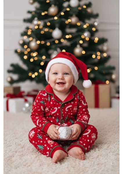 Yılbaşı Temalı Çocuk Pijama Takımı ( 3 Parça Alt-Üst-Şapka Halimde Gönderilir) 9/12/18/24 Ay Seçeneği fiyatları